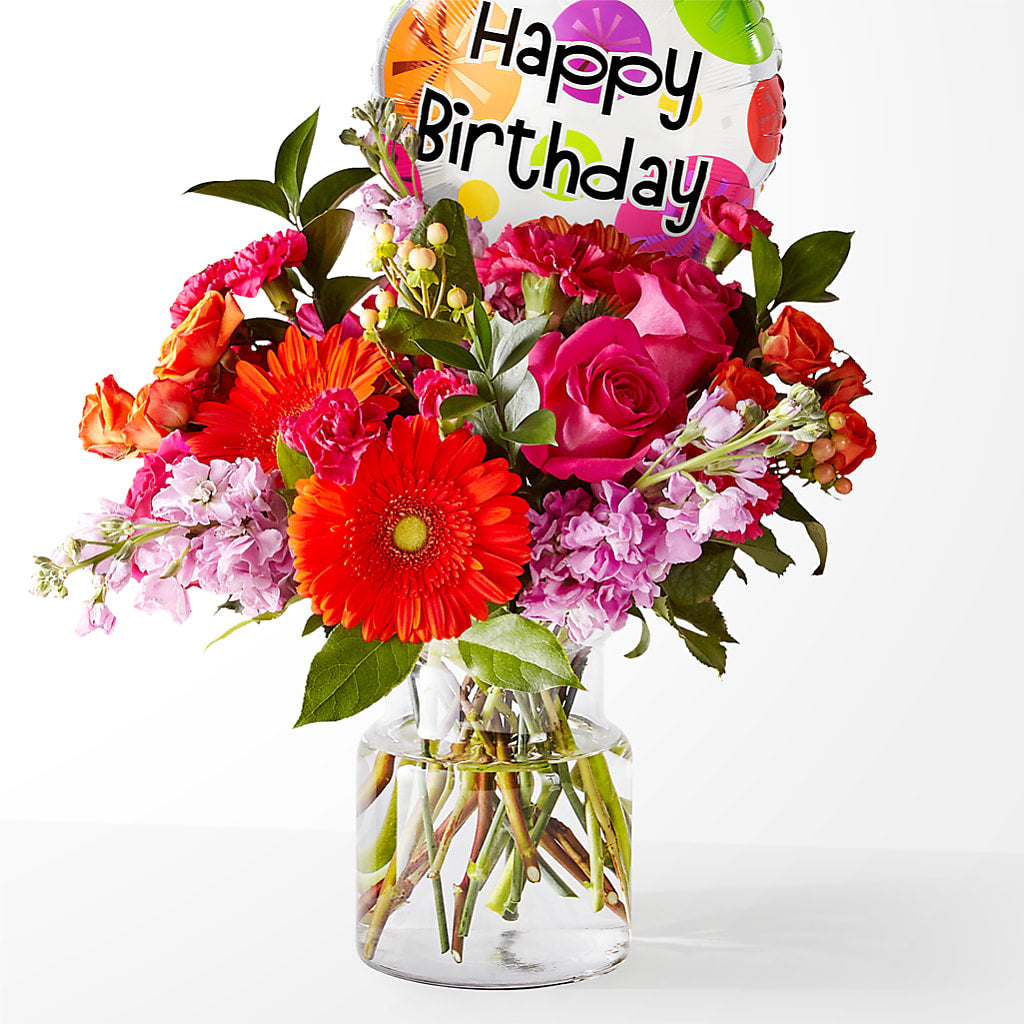 Fiesta Bouquet with Birthday Balloon – D'FLOR FLOWERS BOUTIQUE, San Juan PR