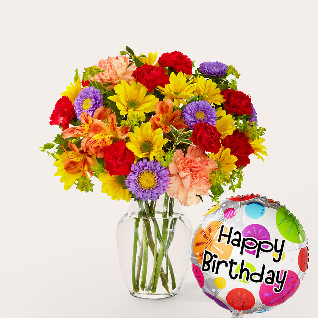 Kaleidoscope Bouquet with Birthday Balloon – D'FLOR FLOWERS BOUTIQUE, San Juan PR