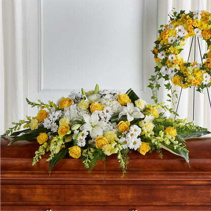 Golden Harmony Casket Spray – D'FLOR FLOWERS BOUTIQUE, San Juan PR