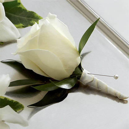 White Rose Boutonniere – D'FLOR FLOWERS BOUTIQUE, San Juan PR